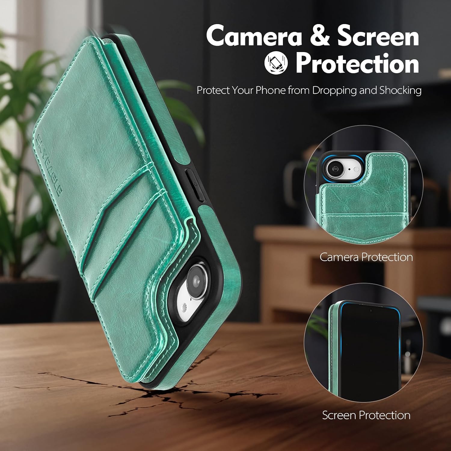 SkyEagle Compatible with MagSafe iPhone 17e / 16e Case Wallet,Green image 5
