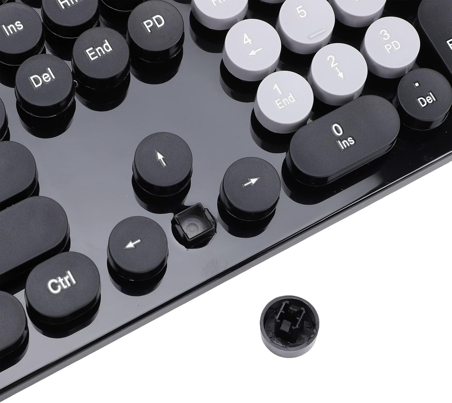 Wireless Keyboard and Mouse Combo, 2.4GHz Plug and Play with Retro Typewriter Style Round Keycaps, 104 Keys with Numeric Pad, for PC Laptop Desktop (Black)