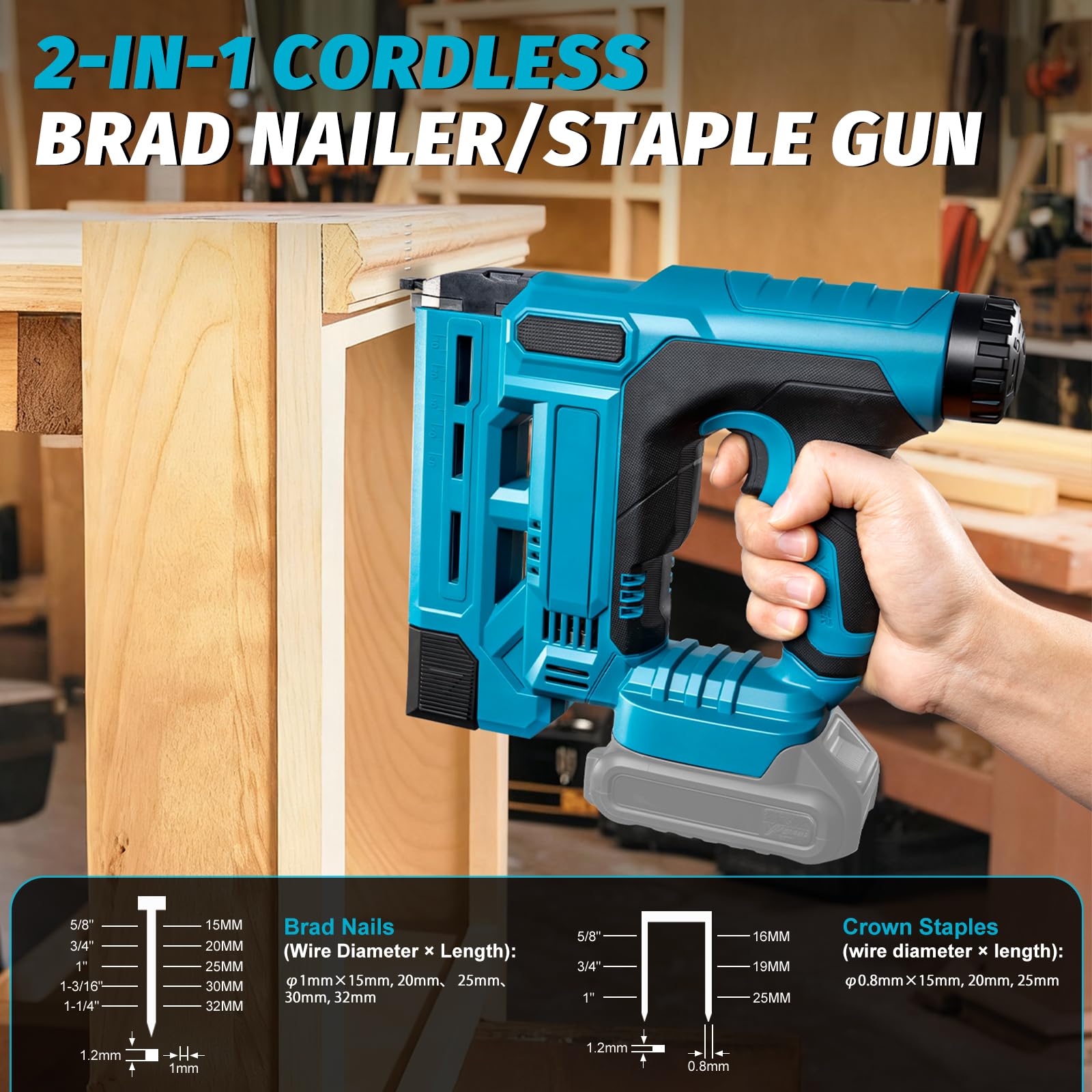 Chiodatrice Brad a Batteria per Makita 18V, Pistola per Unghie Senza Fili 2 in 1 con 2000 chiodi/graffette Pistola Sparachiodi Elettrica Per la ristrutturazione della casa e la lavorazione del legno