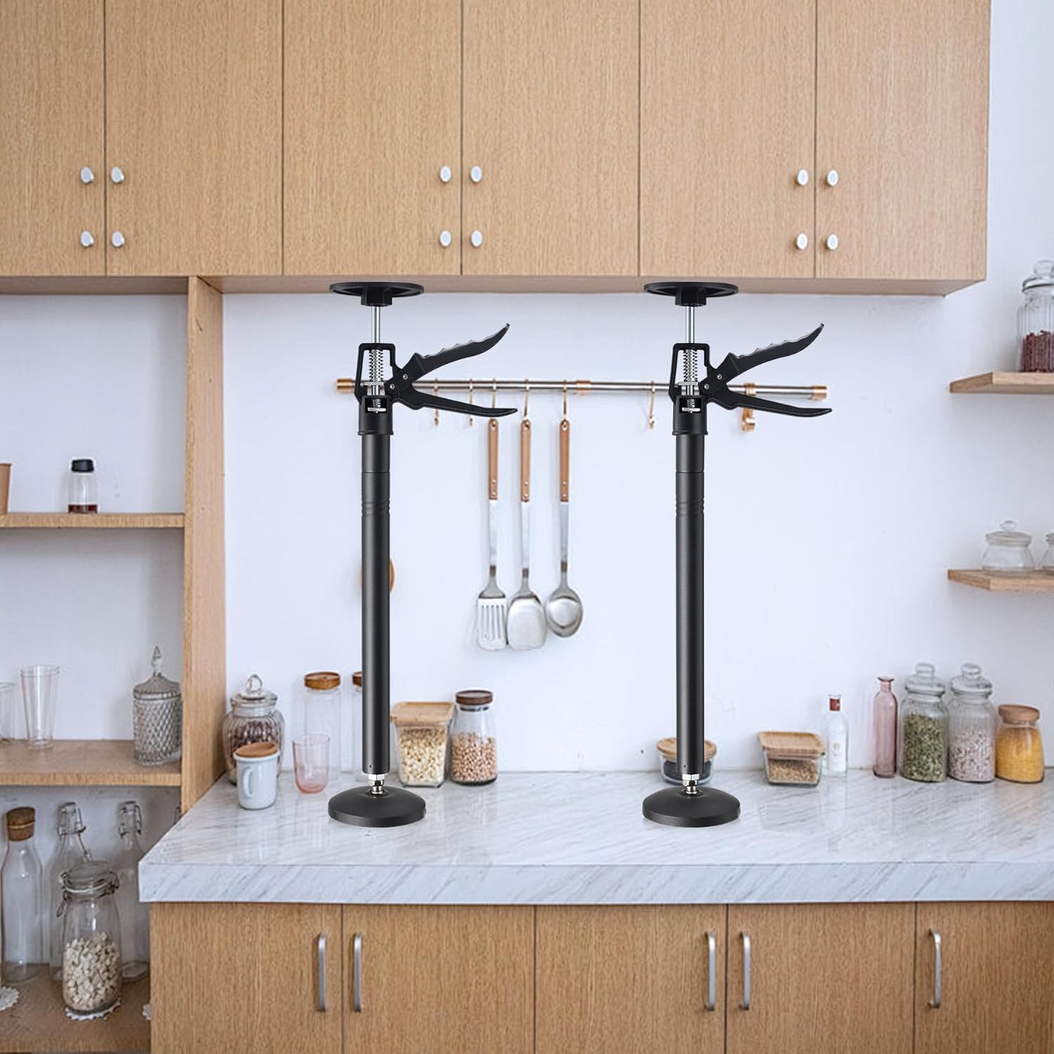 2Pack Cabinet Jacks for Installing cabinets,Adjustable Support Pole Steel 3rd Hand Support System,Support Rod for Furniture Jacks Cargo Bars Drywalls,Extends from 12 to 23 Inch,Supports up to 100 lbs