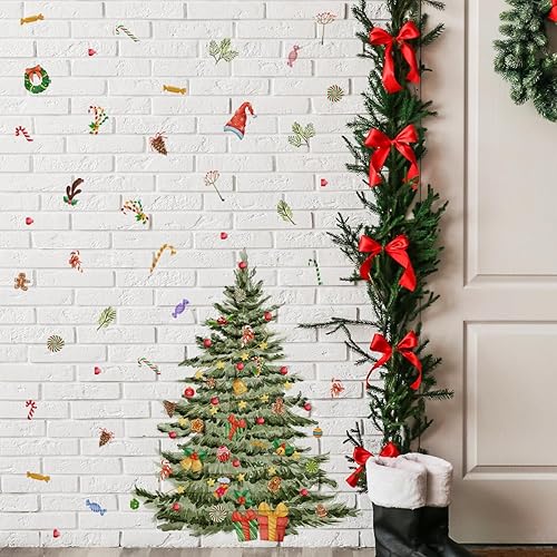 Miniatura 2 de Runtoo Calcomanías de pared para árbol de Navidad, adornos de Feliz Navidad, Papá Noel, para ventana, extraíble, bricolaje, decoración de pared,