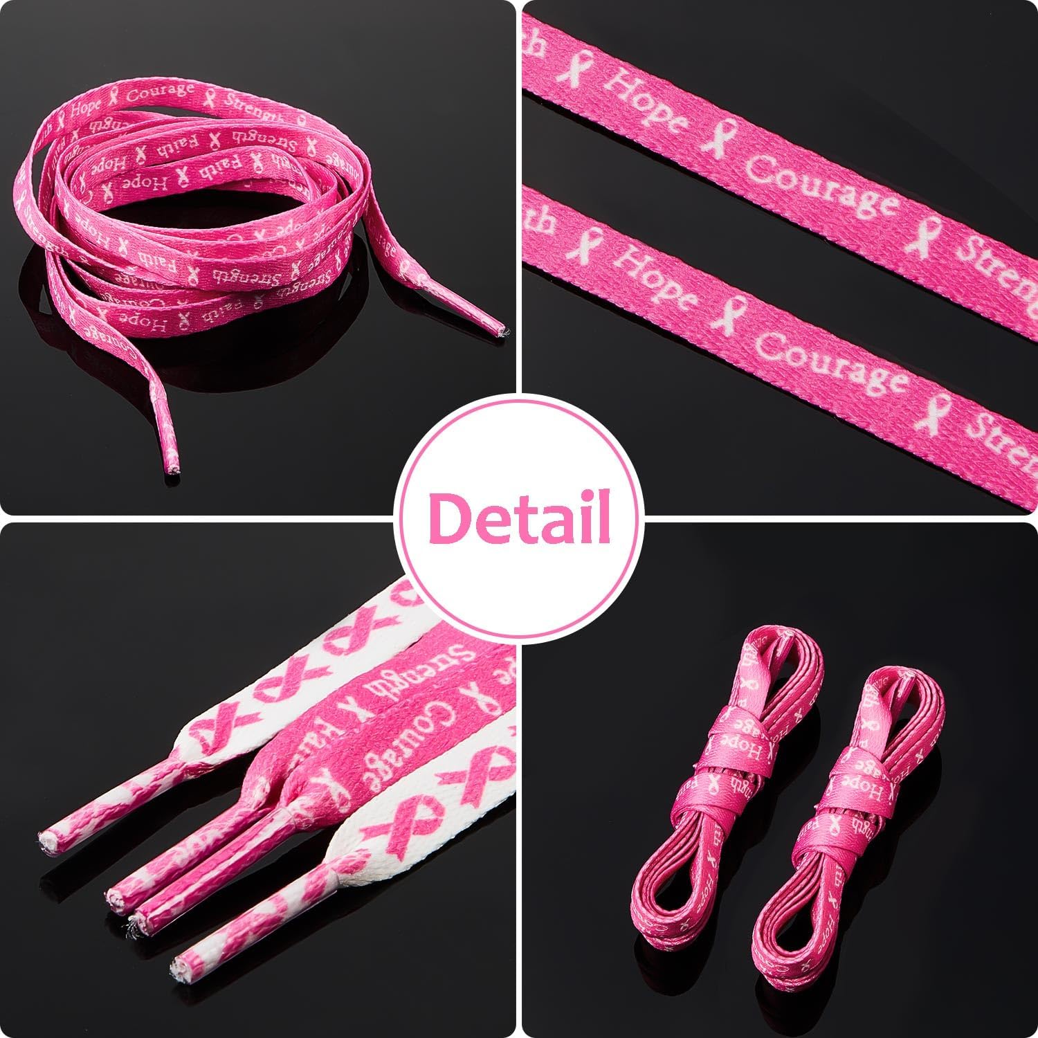Taiyin 50 Pairs Breast Cancer Awareness Shoelaces White and Pink Ribbon Shoelace for Tennis Football Runners Athletic Strings