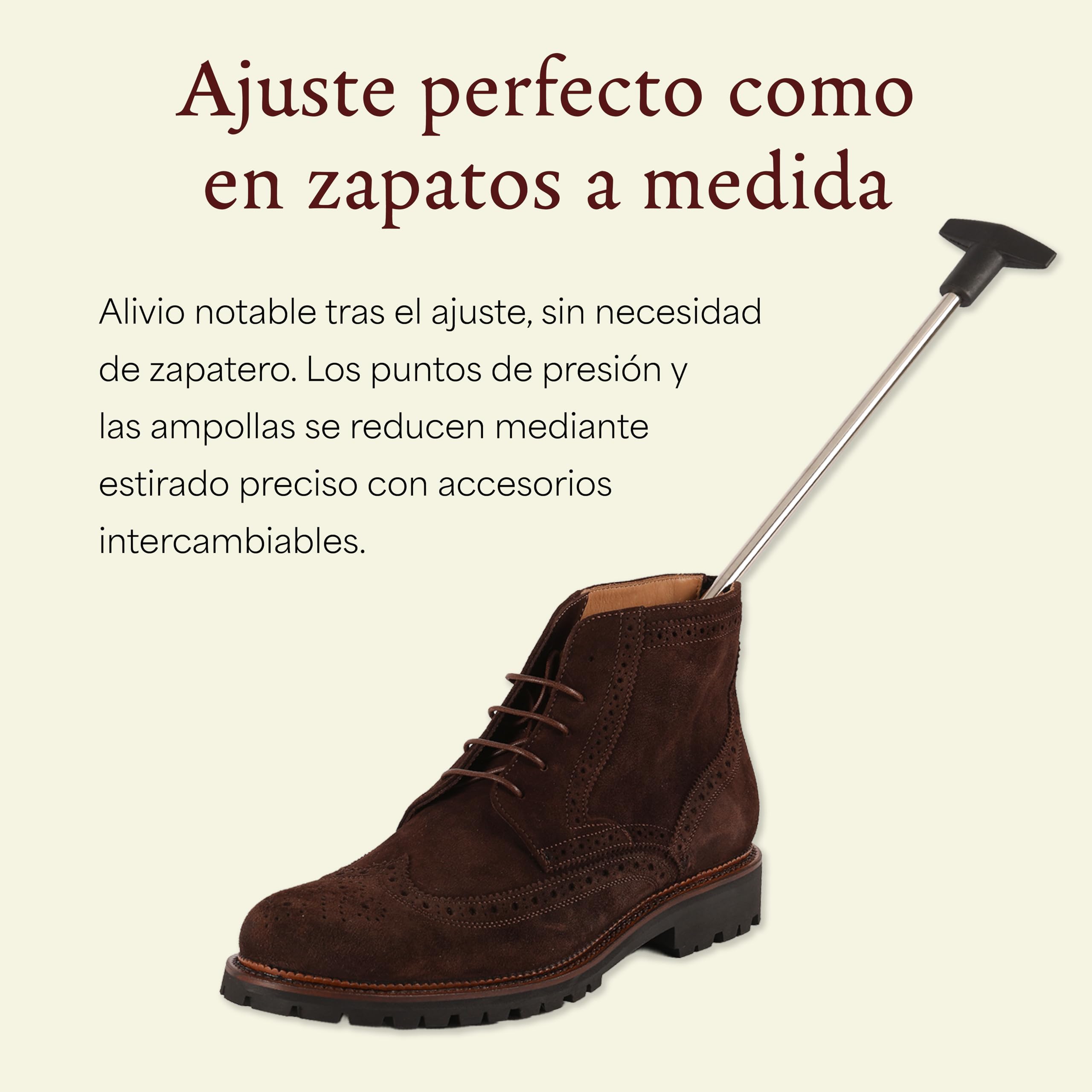 Langer & Messmer alargador de zapatos para mujer contra pellizcos en zapatos o botas - de madera maciza de haya y mecanismo metálico - se estira a lo ancho y a lo largo incl. spray alargador de cuero