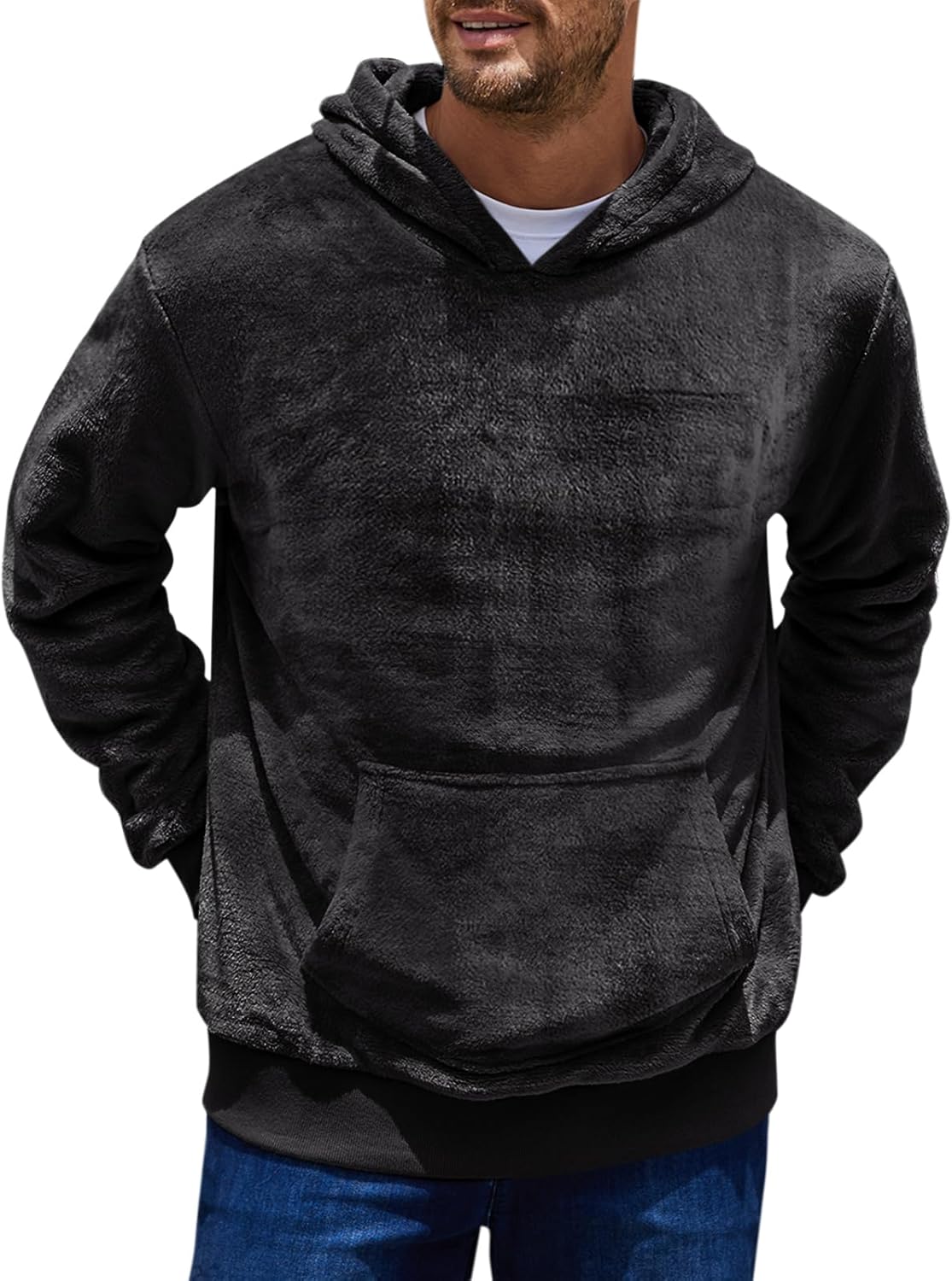 Runcati Mens Fuzzy Sherpa Pullover Hoodie Sweatshirts Long Sleeve Kangaroo Pocket Winter Fall Outwear Hooded - Image 2