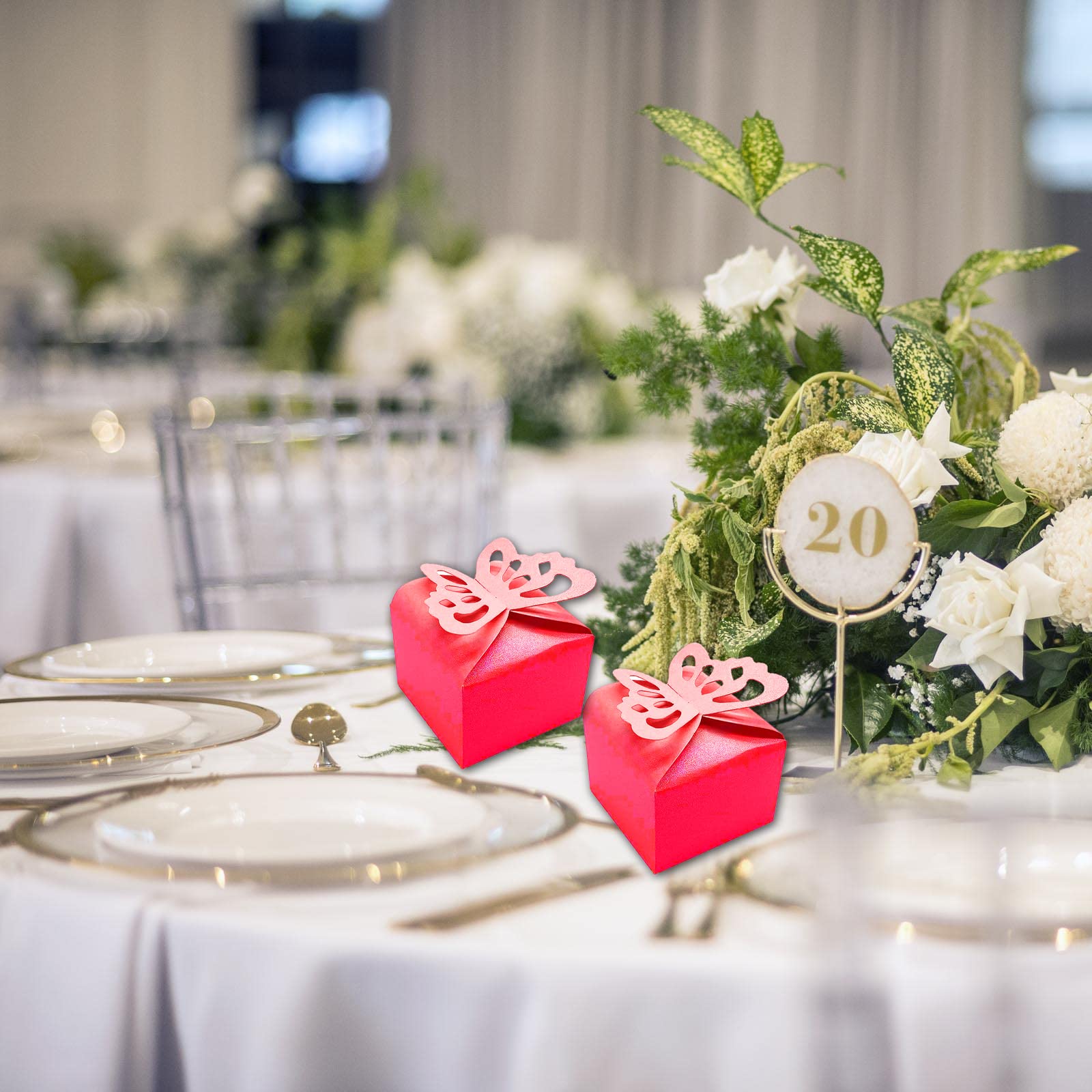 Boîte Cadeau Mariage 50 Pièces - Boîte à Bonbon Papillon Avec Ruban Pour Anniversaire, Bébédouche, Baptême, Communion, Noël, Graduation, Fête