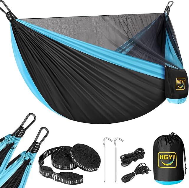 Camping Hammock Mosquito Net,Double & Single Portable Hammocks Hammocks with 2 Tree Straps,Hammock Tent for Travel Indoor Outdoor Hiking Backpacking Backyard Beach-Black&Blue