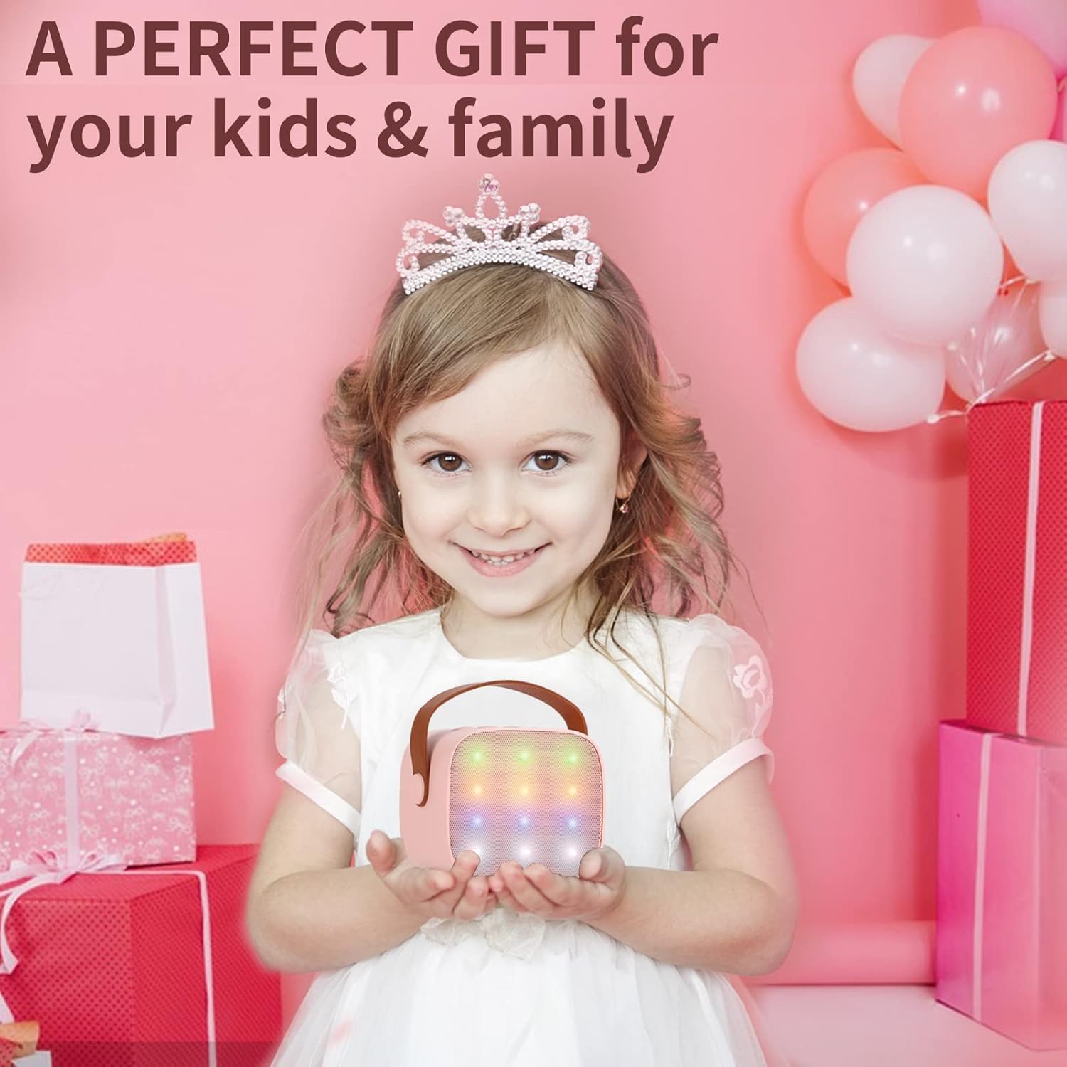 Mini Karaoke Machine for Kids, Portable Bluetooth Speaker with 2 Wireless Microphone for Adults with Led Lights, Karaoke Gifts for Girls and Boys Birthday Home Party(Pinkcolor)