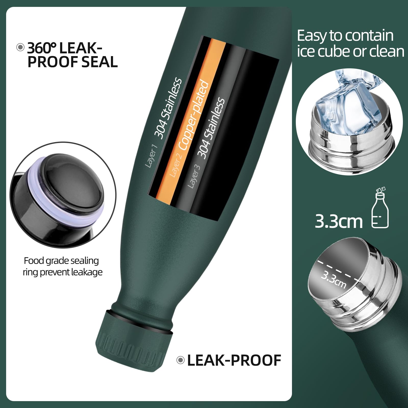 Motswedi Borraccia Termica, 1L 18/8 Acciaio Inox, Bottiglia Termica, Senza BPA, Borraccia Acciaio Inox, 12 Ore/Freddo 24 Ore, Borraccia per Scuola, Sport, Campeggio, Yoga, Palestra, Verde Militare