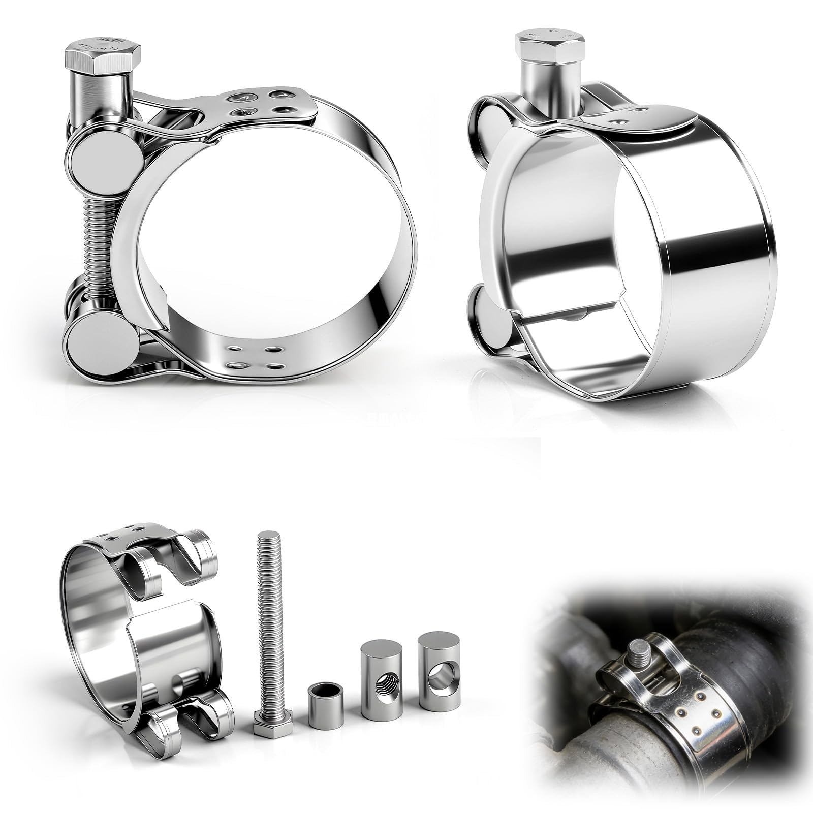 Abrazaderas de manguera, 8 unidades, abrazadera de perno articulado, 23-25 mm, acero inoxidable, tubo de escape, ancho de banda de 18 mm para tubos de escape de motocicletas y tubos de agua