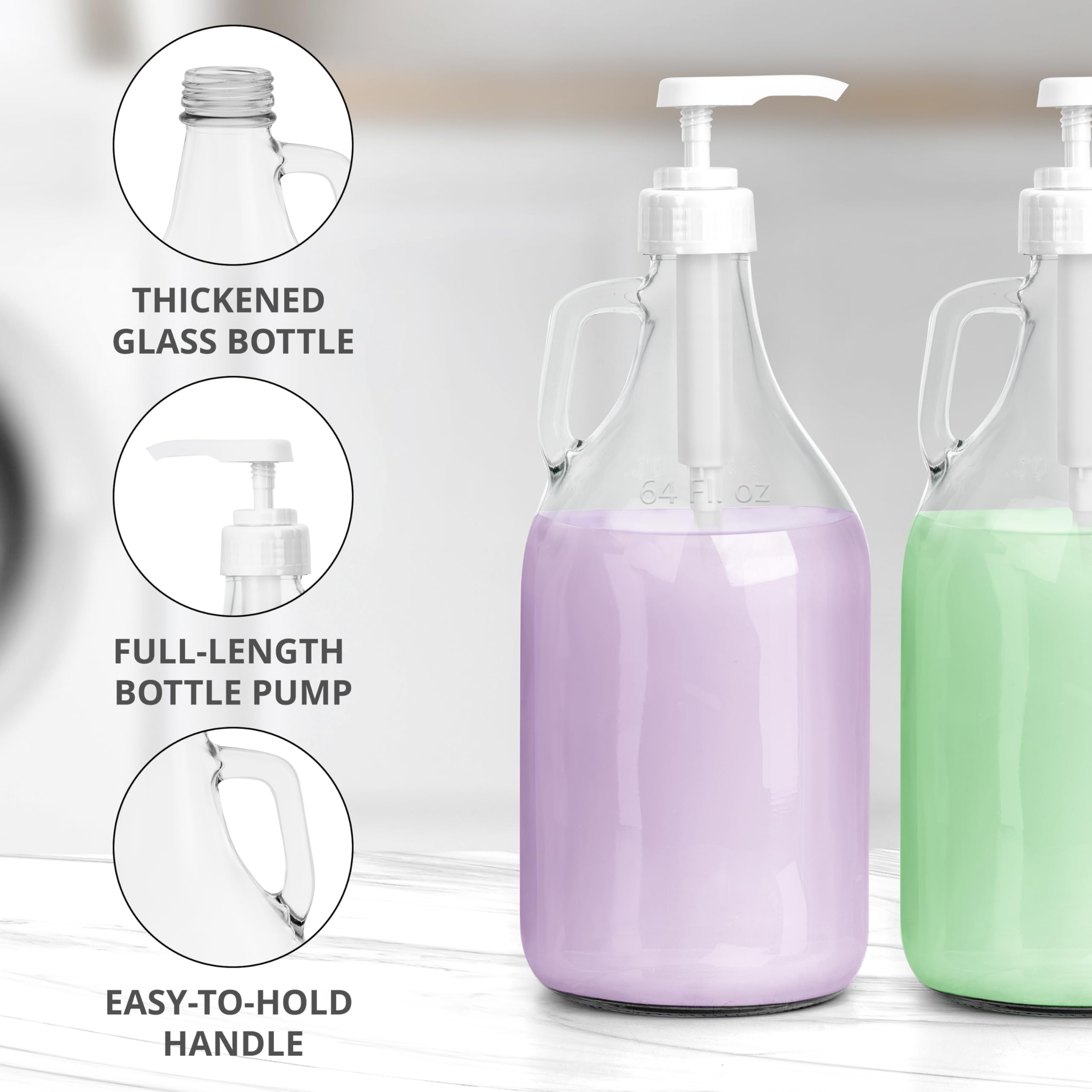 Winter Shore 1,9L Szklana Butelka z Dozownikiem - Duży 64 Fl. oz Zbiornik z Pompą Twist-&-Lock do Przypraw, Syropów, Detergentów, Płynów do Płukania, Mydła, Szamponu - Bezpieczna dla Żywności i Bez BP
