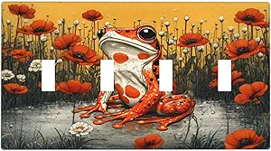 Decorative Light Switch Cover Plate Big Orange Frog Red Floral Wildflower 4 Gang Wall Plate Oversized Quad Toggle Switch Cover Plate Jumbo Faceplate for Home Decor