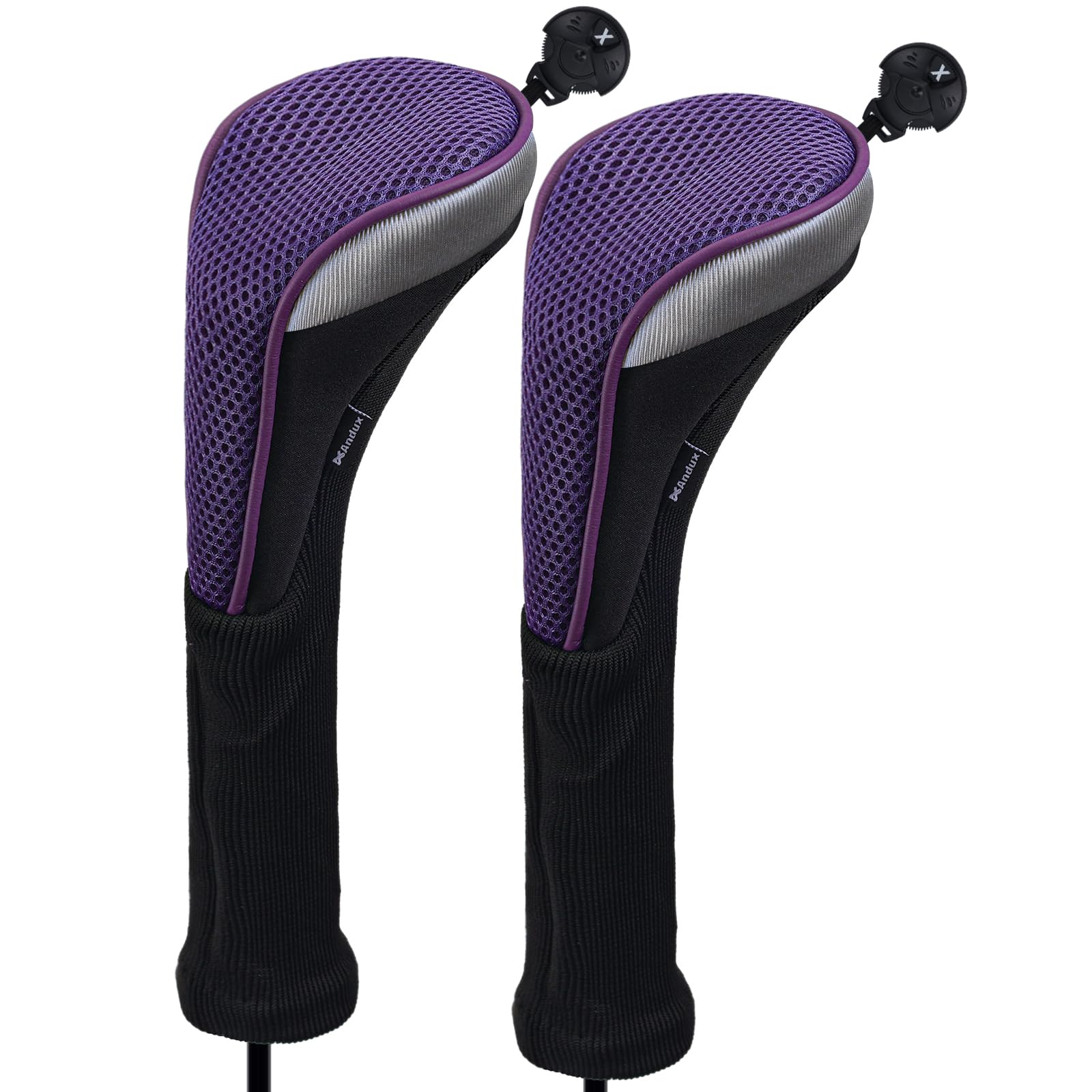 Andux 2pcs/Pack Long Neck Golf Hybrid Club Head Covers Interchangeable No. Tag CTMT-02 Purple