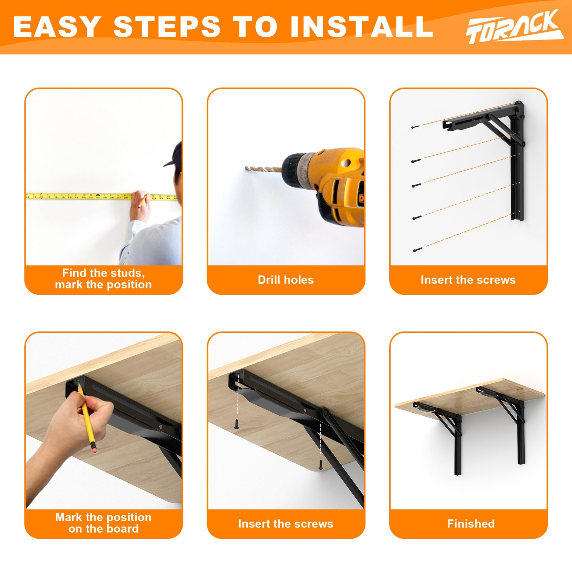 TORACK Banco de trabajo plegable montado en la pared resistente, mesa de pared plegable que ahorra espacio para garaje, taller, hogar, soporta hasta 550 libras (tamaño del tablero: 47.25 x 27.75