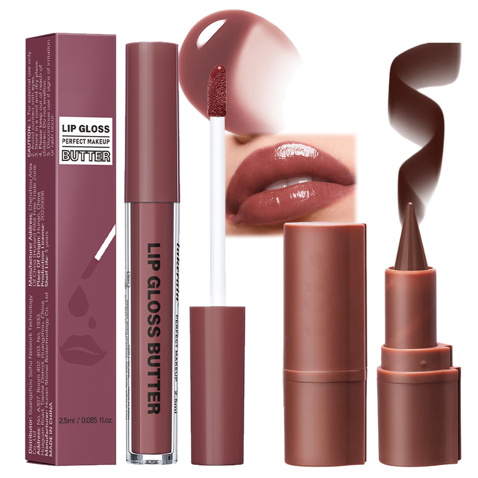 Lip Liner Set Lip Gloss-Plumping Lip Liner & Moisturizing Butter Gloss Set, Matte & High-Shine for Long-Lasting