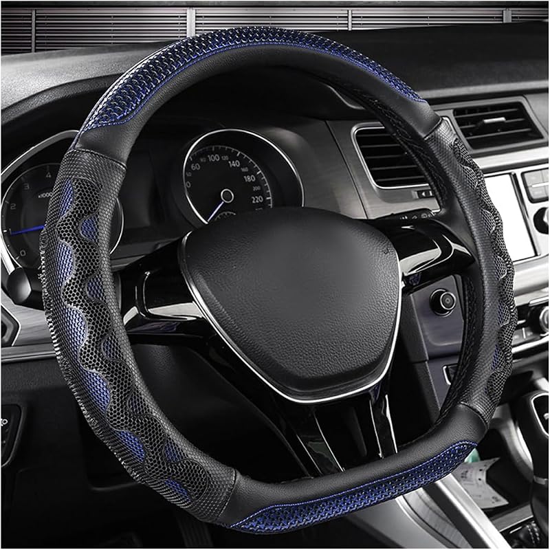 Capa para Volante Yourkar em Formato D, Couro com Textura 3D de Colmeia, Azul, 38,1 cm