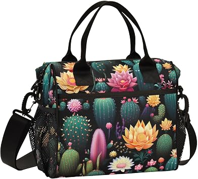 Cute Cactus Lunch Box for Women & Men Insulated Lunch Bag with Container Included Reusable Cooler Bag with Adjustable Shoulder Strap for Work Picnic Small