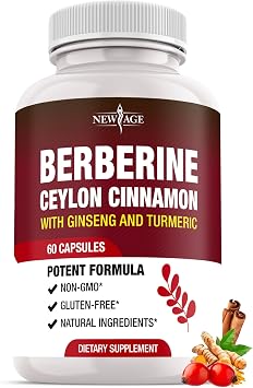 Berberine HCL Plus Ceylon Cinnamon Turmeric Licorice Extract, Gymnema Sylvestre, Apple Cider Vinegar, Berberine HCI Root Supplements Pills - 60 Count