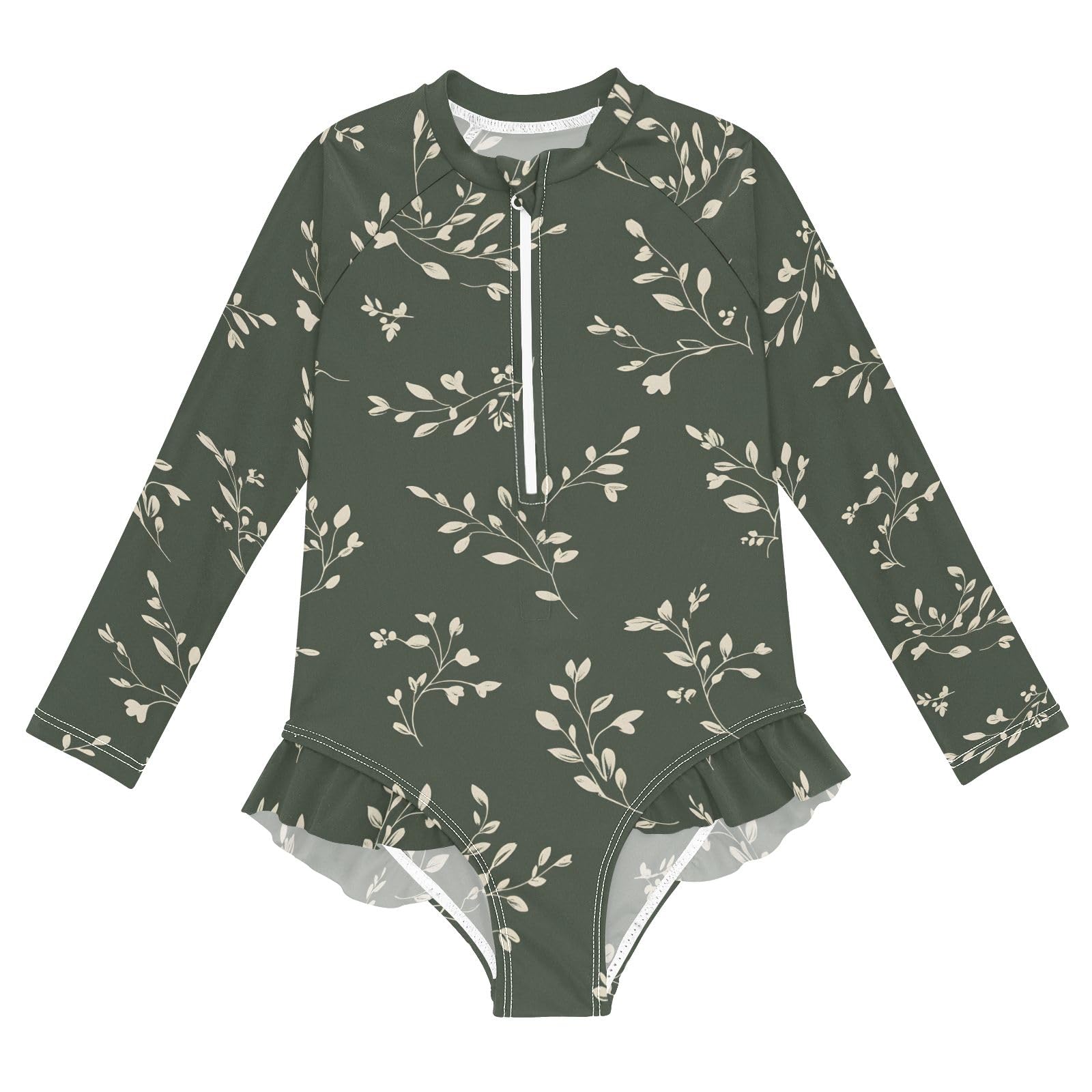 ALAZA Swimsuit for Girls Long Sleeve Rashguard Bathing Suit Grass Dark Green Quick Dry 4T