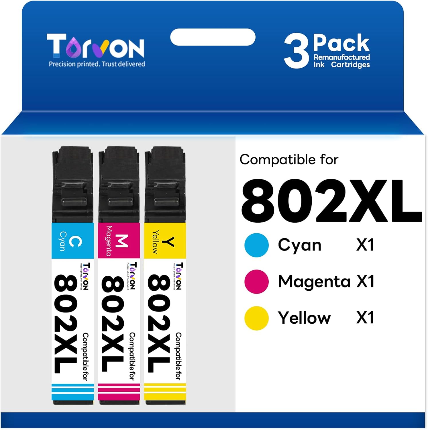 Remanufactured Ink Cartridge for Epson 802 802XL Ink Cartridges Combo Pack Work with Workforce Pro WF-4740 WF-4730 WF-4720 WF-4734 EC-4020 EC-4030(Cyan, Magenta, Yellow)