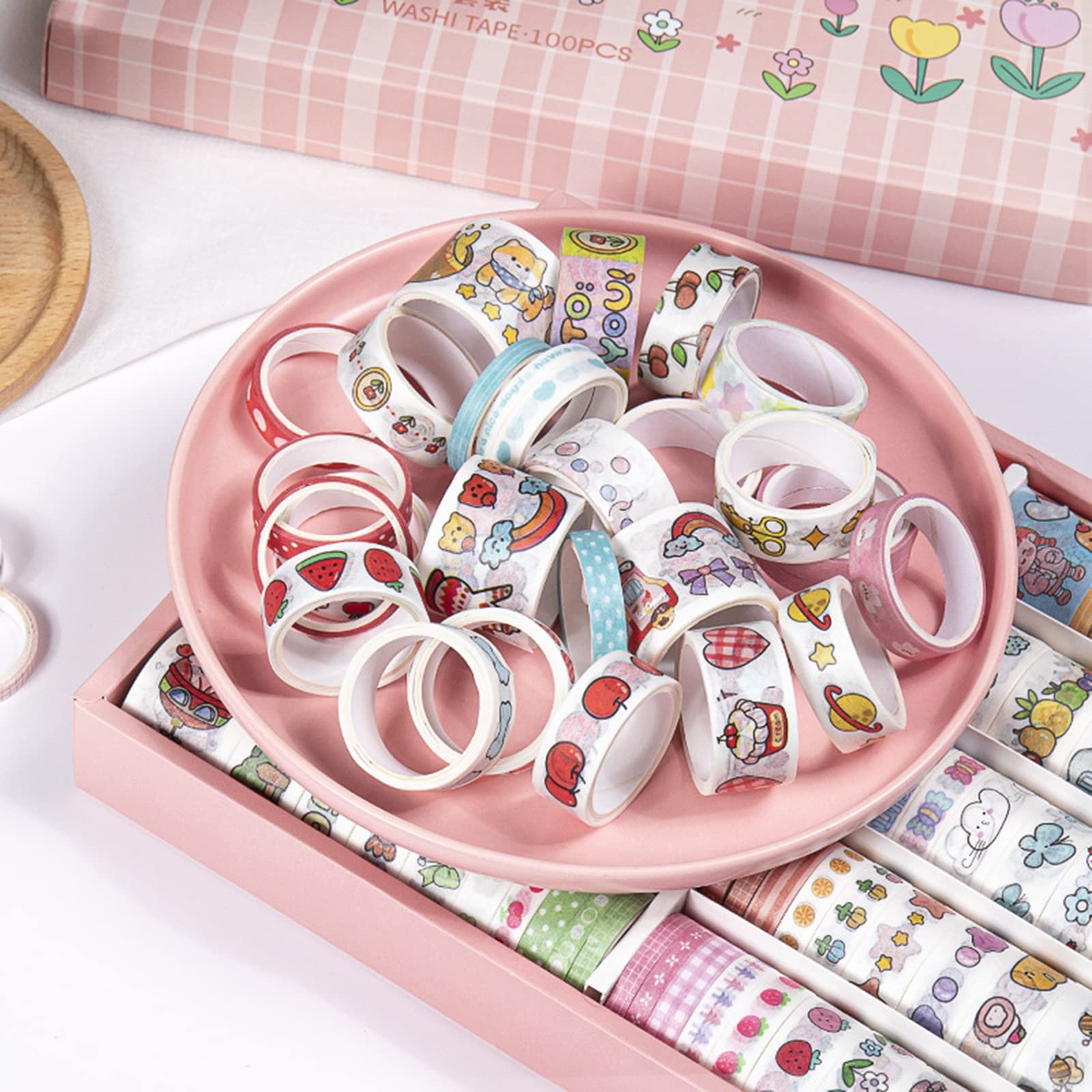 Washi Tape, 100 Rollos De Cinta Adhesiva Decorativa Washi Tape, para DIY Manualidades, Revistas, Planificadores, Tarjetas, Scrapbook,Calendario, Diario De La Biblia Y Envoltura De Regalos,B
