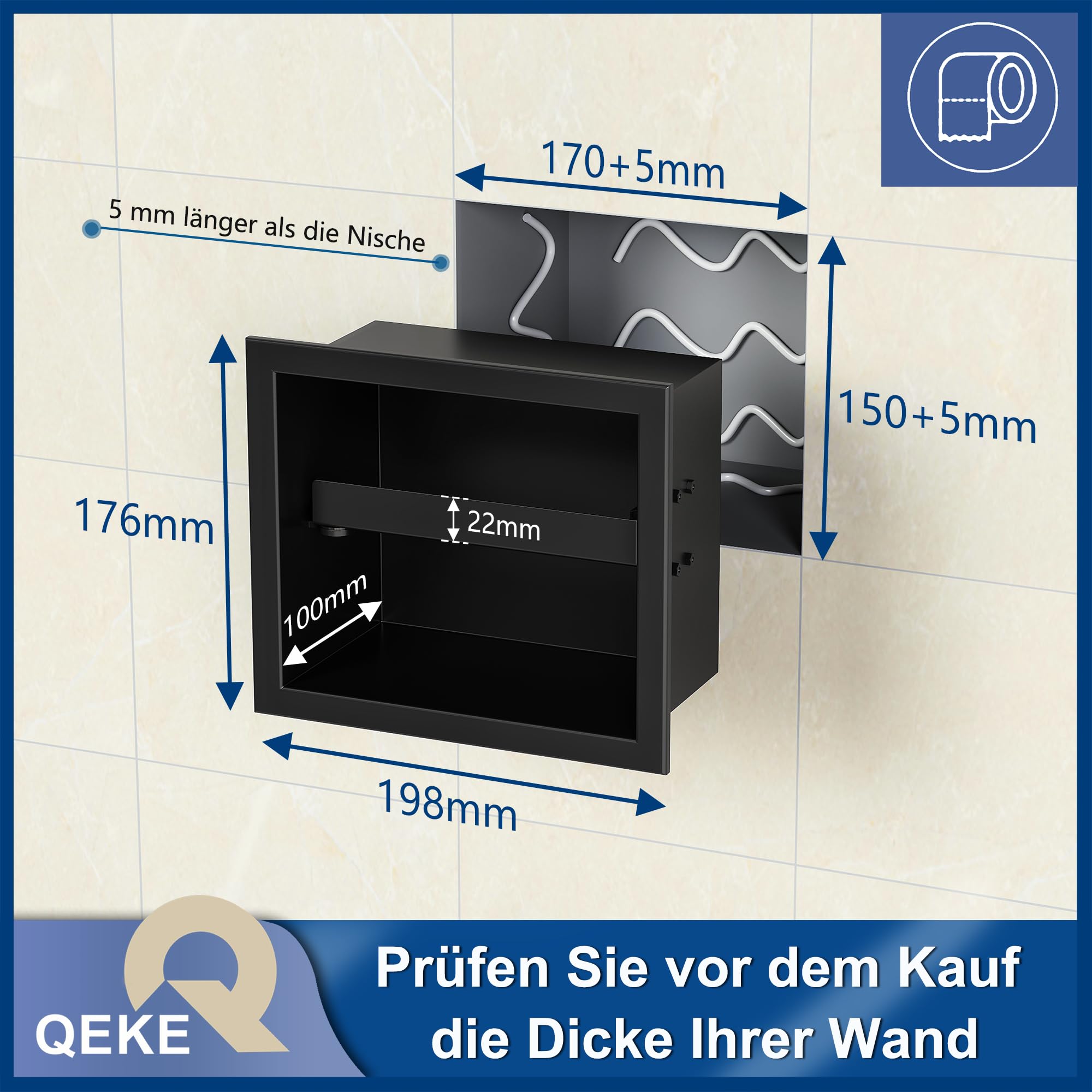 Push-to-Open Einbau Toilettenpapierhalter, Edelstahl 304 Wandnische Klopapierhalter, Bad Papierspender mit Drucköffner, platzsparender WC Rollenhalter für Renovierung und Modernisierung