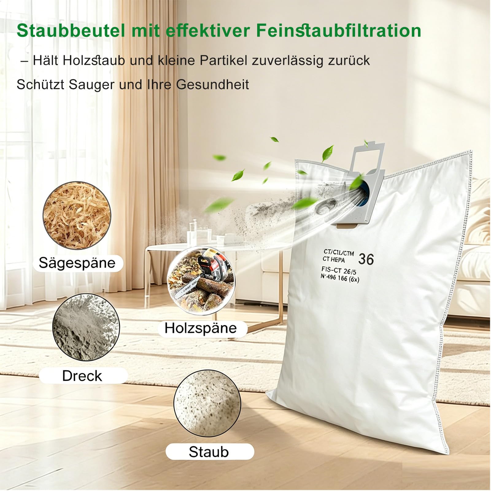 10 Stück Filterbeutel für Festool CT 36 / CTM 36 E/CTL 36 E CLEANTEC Serie