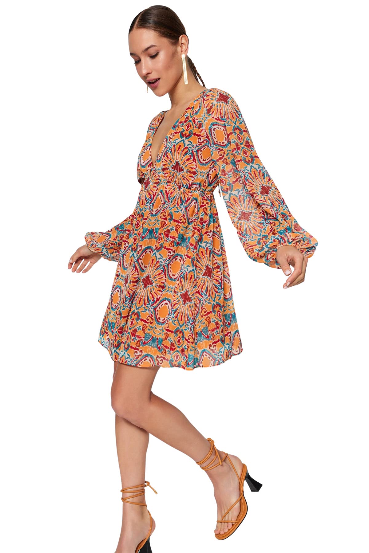 Trendyol FeMan Mini Shift Regular fit Woven Dress,Orange,38