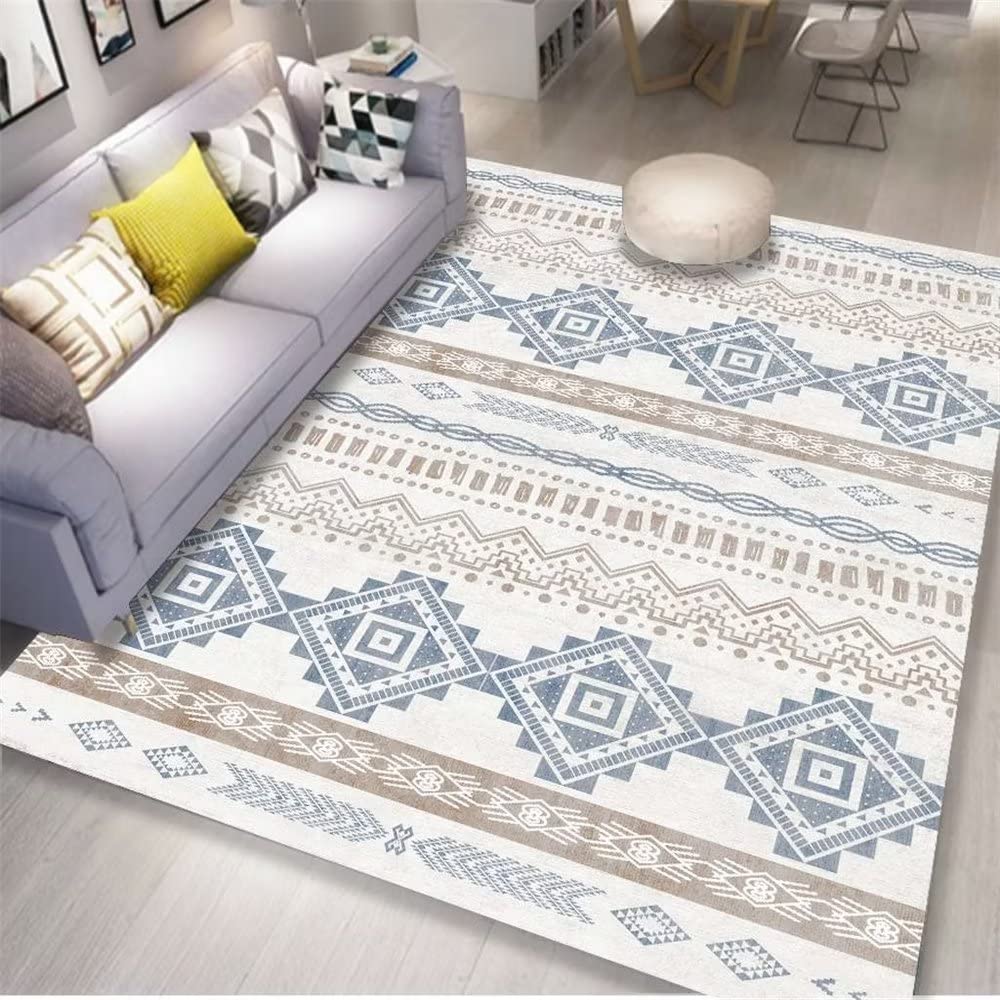 Tapis durable bleu texturé 180x280 pour un revêtement de sol salon élégant