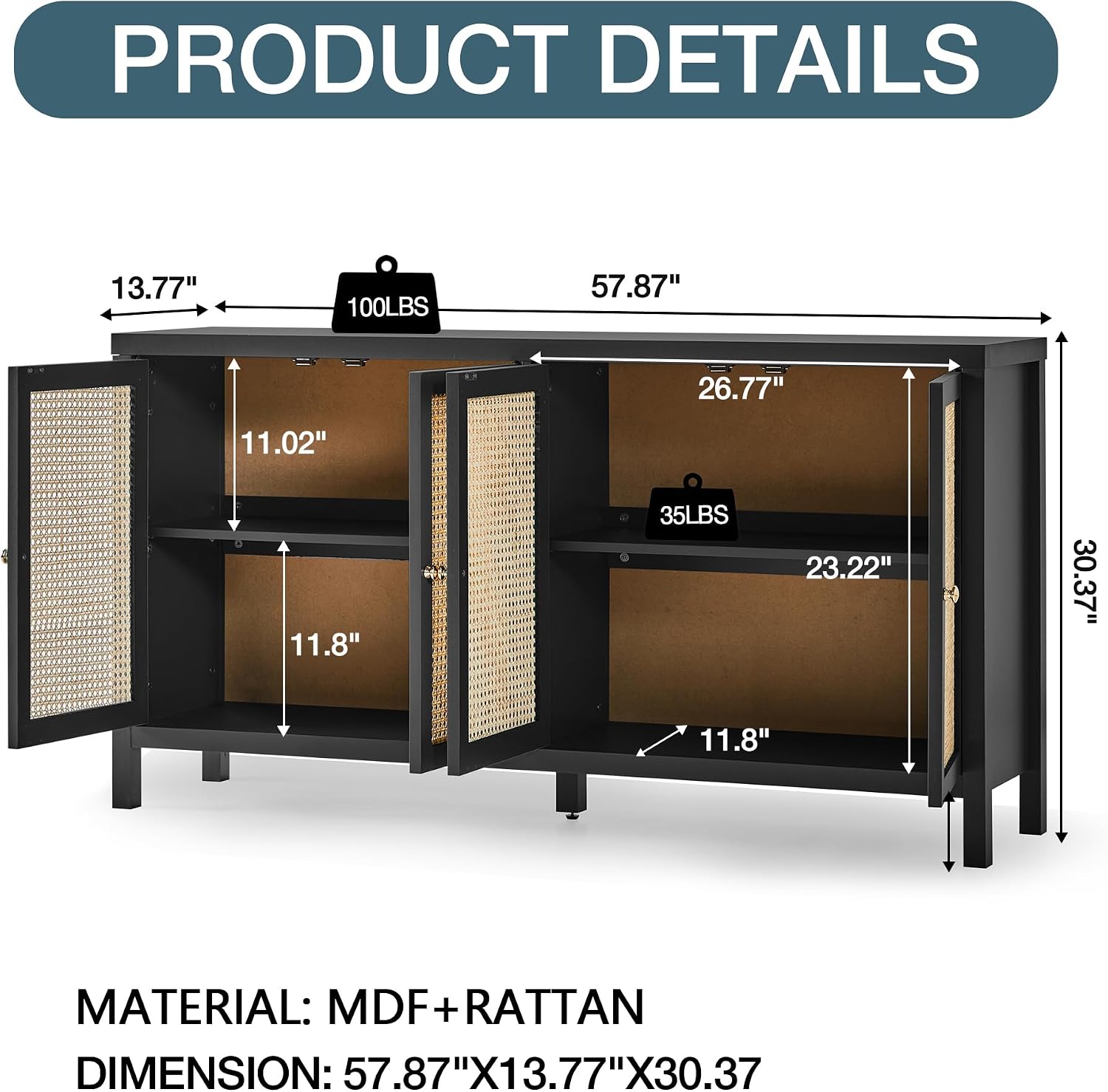Product dimensions of QHITTY Sideboard Buffet Cabinet