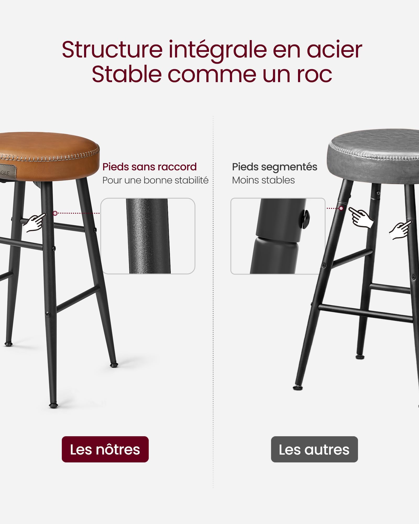 VASAGLE Collection EKHO - Lot de 4 Tabourets de Bar, Chaises de Bar, Chaises de Cuisine, en Similicuir, Hauteur d’Assise 63 cm, pour Cuisine et Salle à Manger, Noir Encre, LBC090K01V1