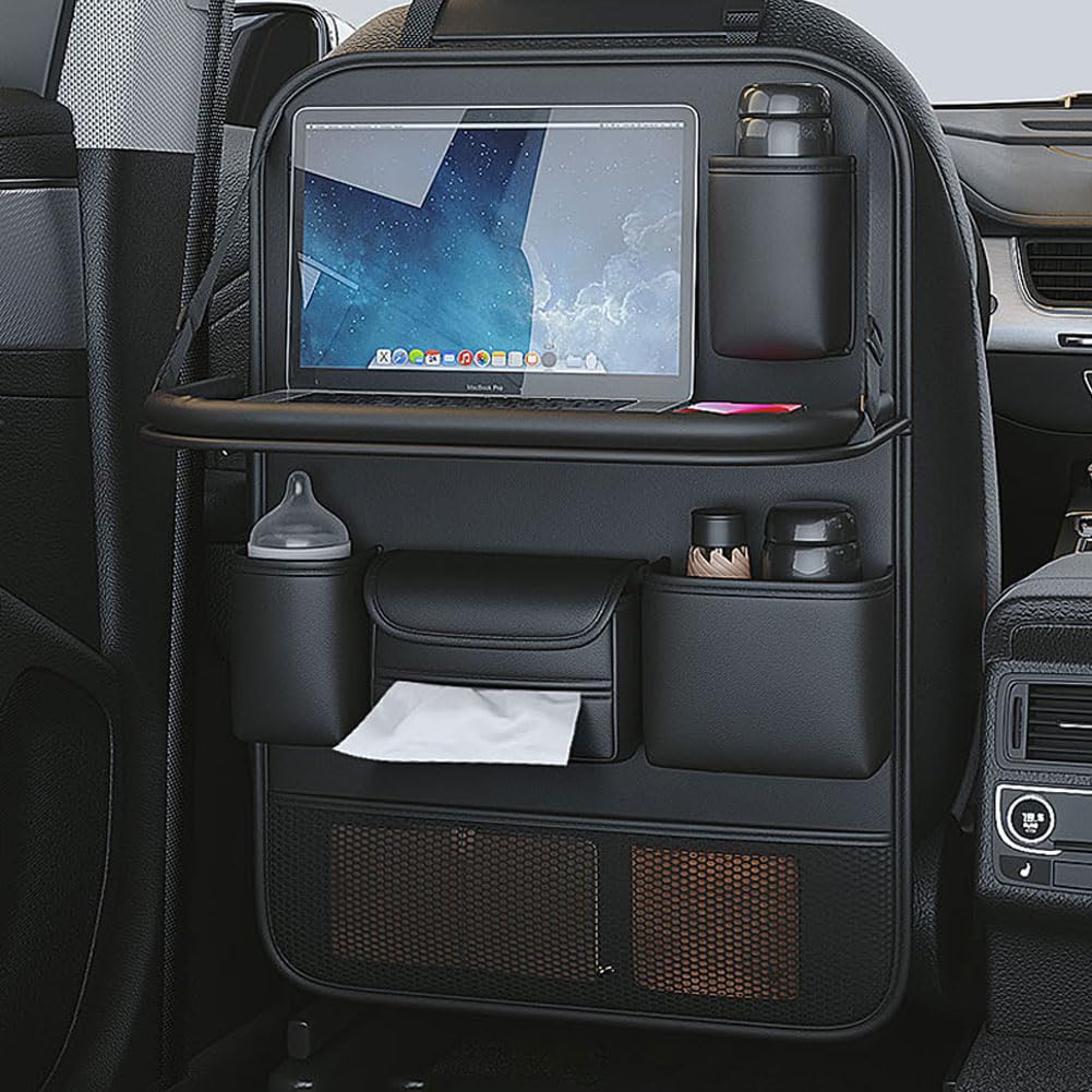 Coche Organizador Asiento Trasero para Tesla Model 3 Model S Model X Model Y, con Mesa Plegable Bolsa Almacenamiento Impermeable Protector Respaldo Accesorios,A/Black
