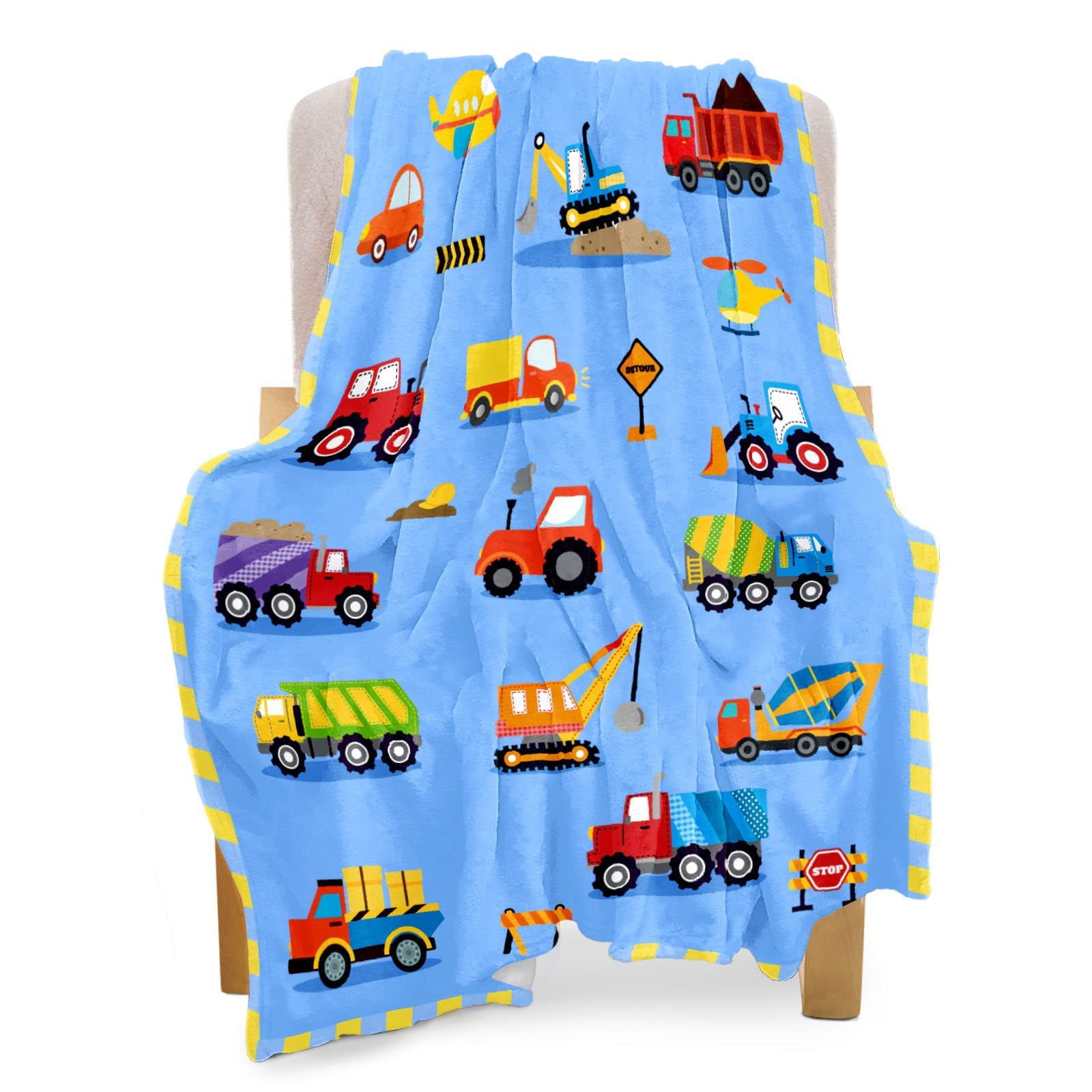Construction Blanket Kids Fleece Throw Blankets for Girls Boys- Aircrafts Trucks Cars Printed Blanket- Cute Small Soft Throw Blanket,60x80 Comfy Kids Truck Toddler Blanket for Boys