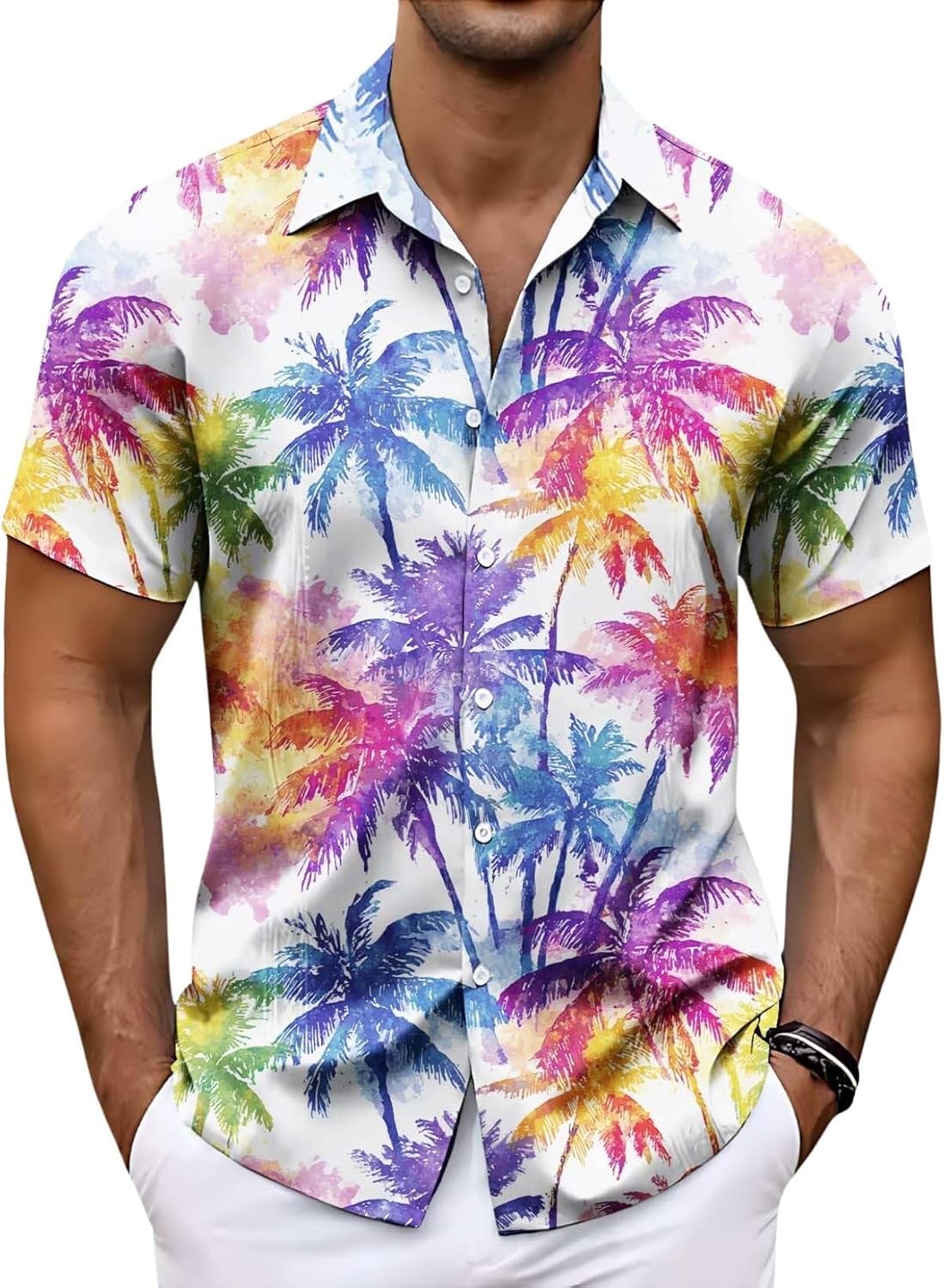 Funny Mushroom Graphic Button Down Shirt for Men Short Sleeve Colorful Beach Shirt Hawaiian Shirts