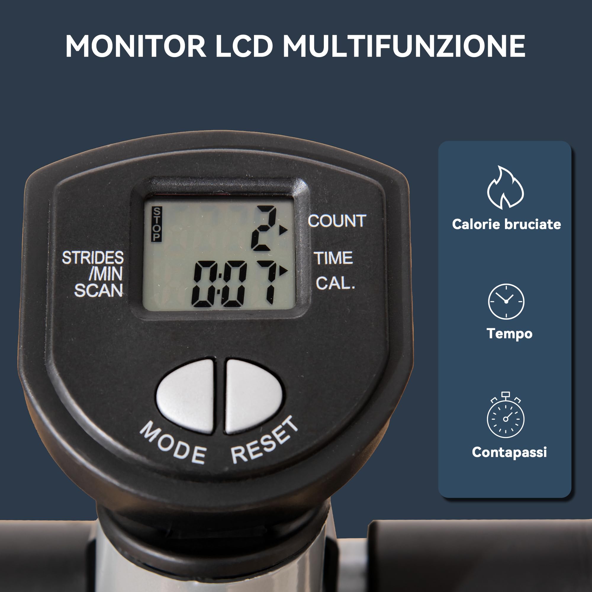 HOMCOM Stepper con Monitor LCD, Manubri Regolabili, Fitness Stepper in Acciaio e ABS, 55x53x118-128 cm