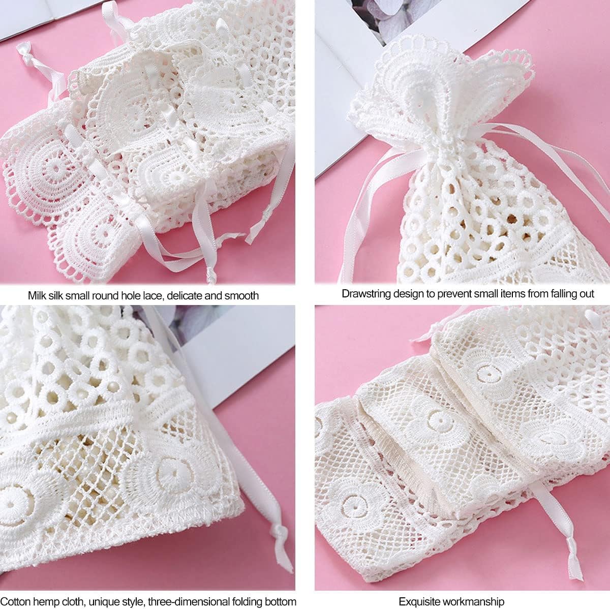Small Cotton Bag with Drawstring, lace Bag Jewelry Gift Bags with Drawstrings Cotton Linen Drawstring Bag Suitable for Gatherings, Weddings (30)