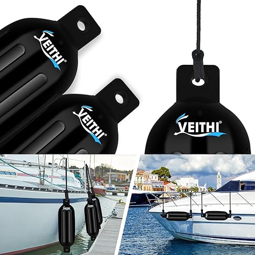 Miniatura 6 de VEITHI Guardabarros para barco, paquete de 4 parachoques de vinilo acanalado de doble ojo, parachoques de barco para acoplamiento, vienen con