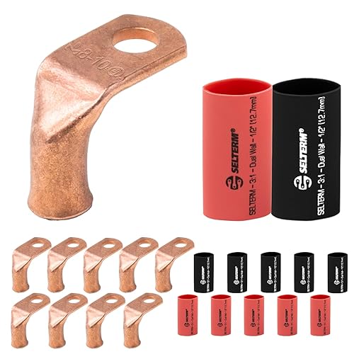 Miniatura 278 de SELTERM - 2 terminales de anillo resistentes para cable de batería, calibre 4 AWG, pernos de 3/8 pulgadas, terminales de calibre 4, ojales de cobre