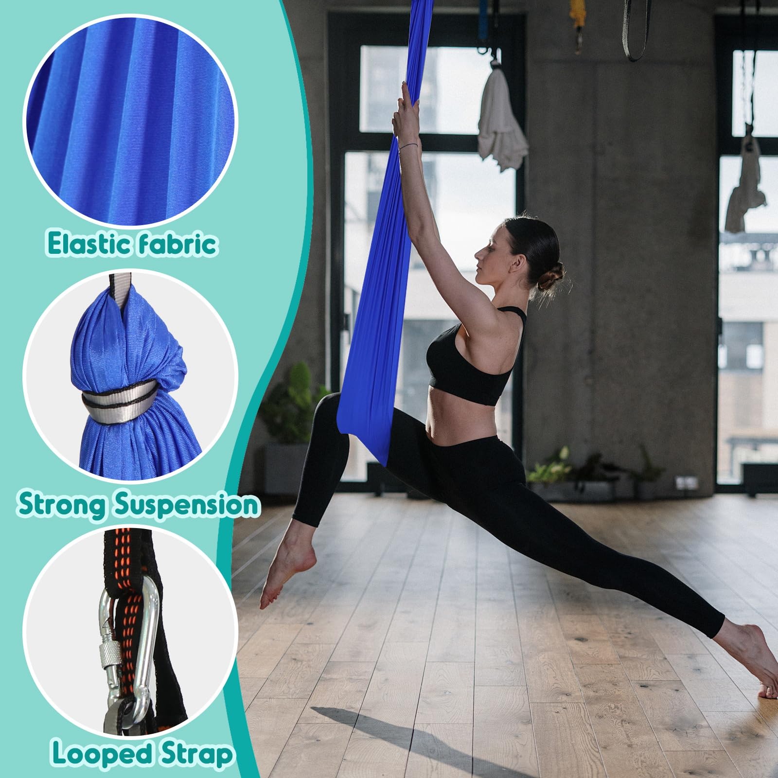 Chihee Aerial Yoga Hamak zestaw huśtawek, miękka, wytrzymała tkanina, pętla do jogi, rozciągania, fitness, kompletne wyposażenie mocujące, do wszystkich poziomów fitnessu i kulturystyki, 280 x 150 cm
