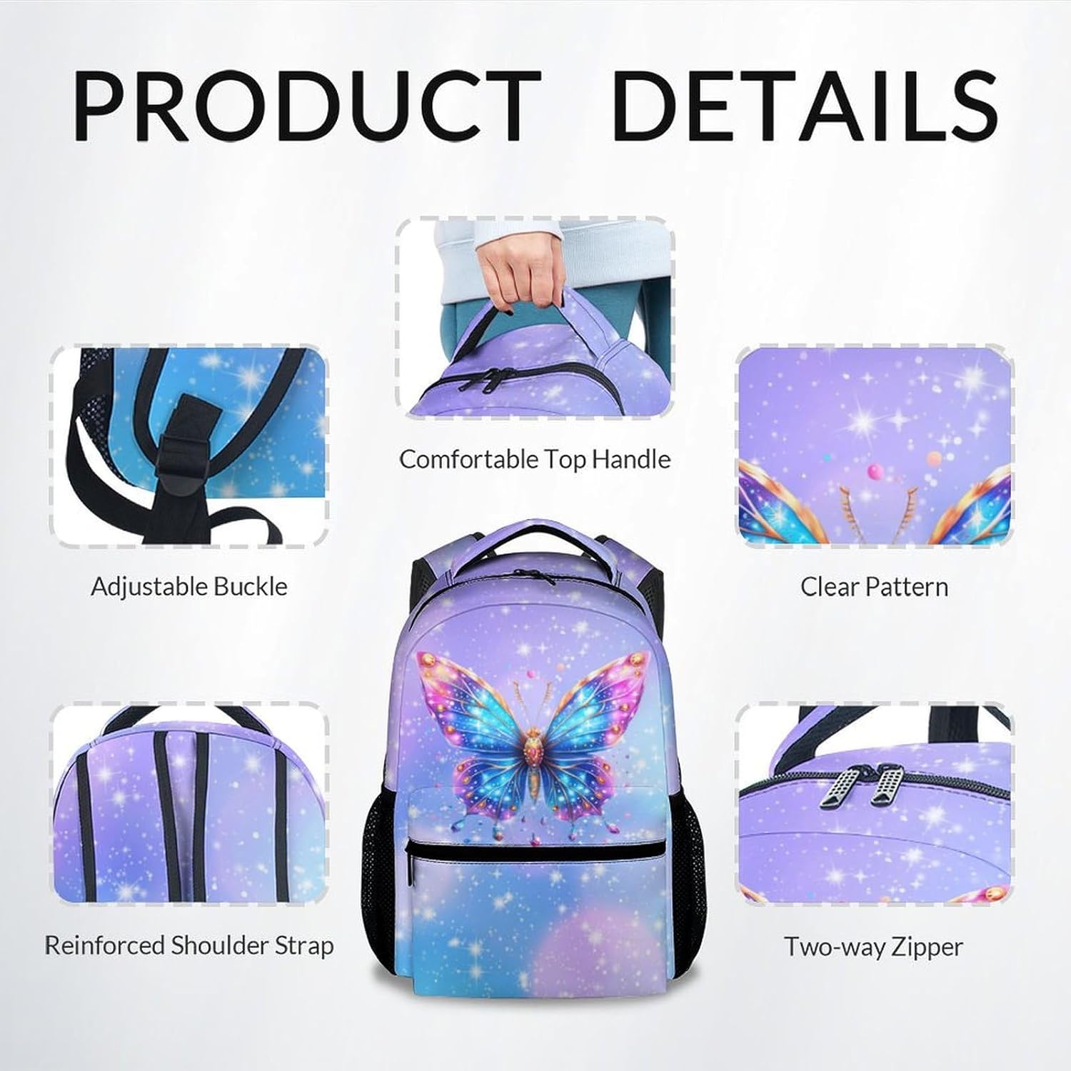 Girls Backpack - Cute Butterfly Bookbag for School, Travel - 17 Inch School Bag for Kids