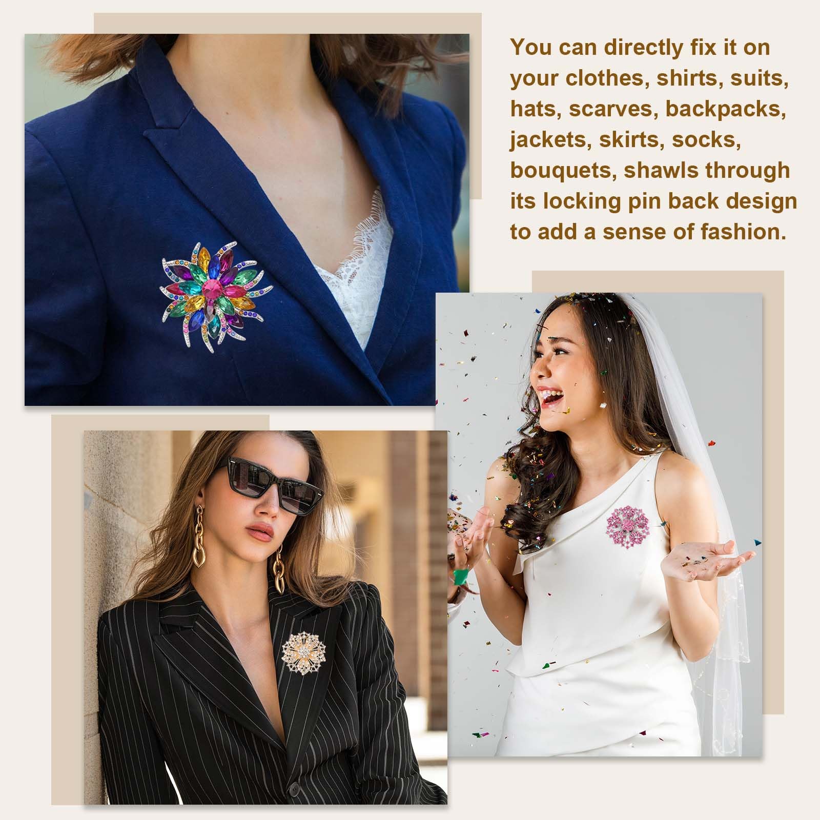 PATIKIL Set Di Spille A Fiore Con Cristalli, 2 Stili Spille Da Giacca Moda Cristallo Girasole Kit Per Abiti Da Donna Vestiti Abito Bouquet Cappotto Craft Party, Bianco/Champagne
