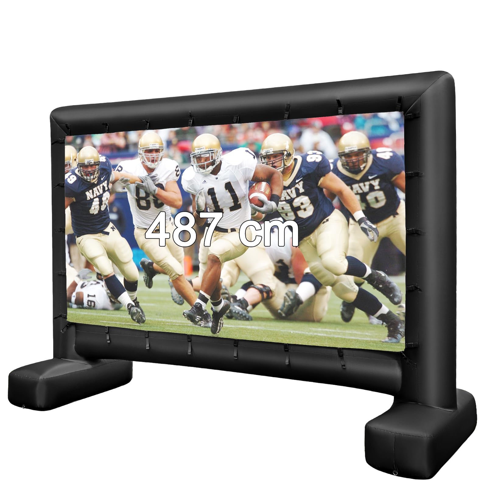 GYMAX Écran de Projection Gonflable 327 x 187 cm, Léger et Portable avec Sac de Rangement, Installation Facile avec Souffleur & Piquets de Sol, pour Cinéma en Extérieur