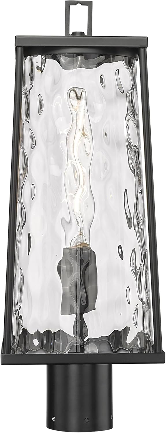 ML Lighting | Dutton Collection | 10621-PBK | 1 Light Outdoor Hanging Lantern in Powder Coated Black with Textured Glass Shade | Perfect for Walkways, Porches, Backyards, Patios, and Driveways