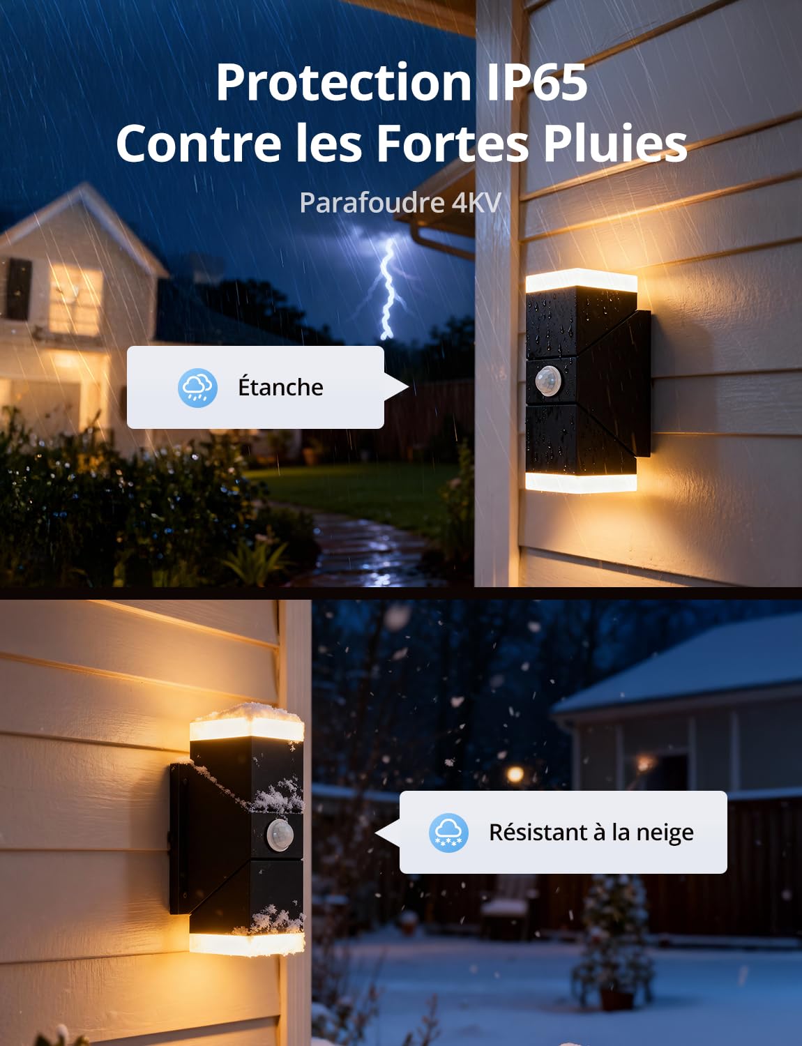 Combuh 12W 960LM Applique Exterieure Detecteur de Mouvement, IP65 Etanche Lampe Led Murale avec Detection, Moderne Luminaire Entree, Blanc Chaud 3000K Eclairage pour Garage Porch Terrasse, 20 cm