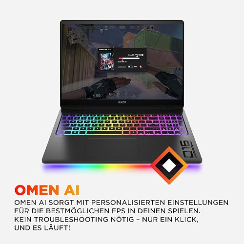 HP Omen Max Ordinateur Portable de Jeu, écran WQXGA 16" 240 Hz, AMD Ryzen AI 9 HX 375 (12C) 55 NPU Tops - Jusqu'à 5,1 GHz, NVIDIA GeForce RTX 5080 16 Go VRAM, 32 Go de RAM, SSD 1 to, Win 11, QWERTZ - 10