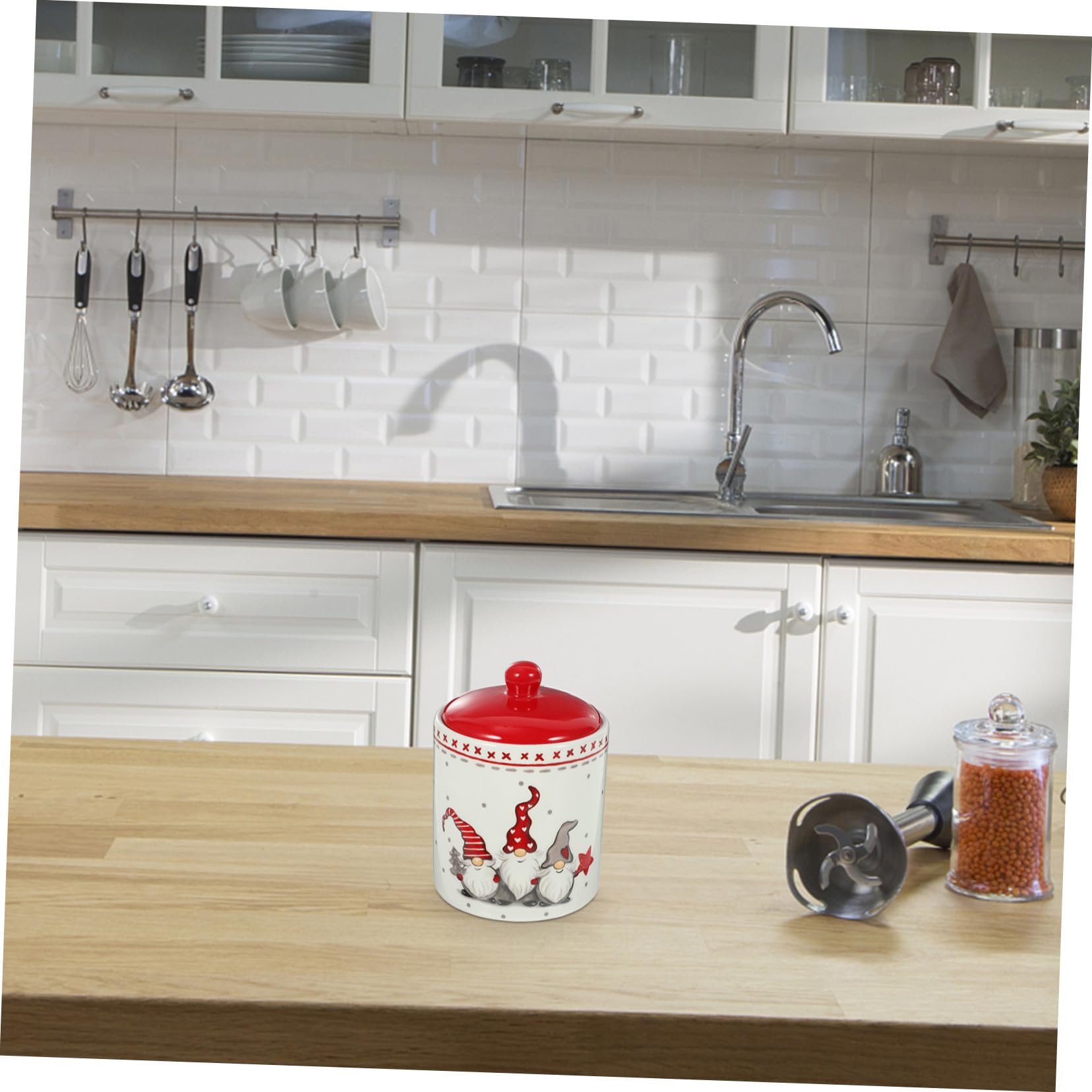 Barattolo in Porcellana Natalizio Coperchio Ermetico, Contenitore per Caramelle e Tè, Superficie Liscia e Brillante, Decorazione a Tema Natale la Cucina