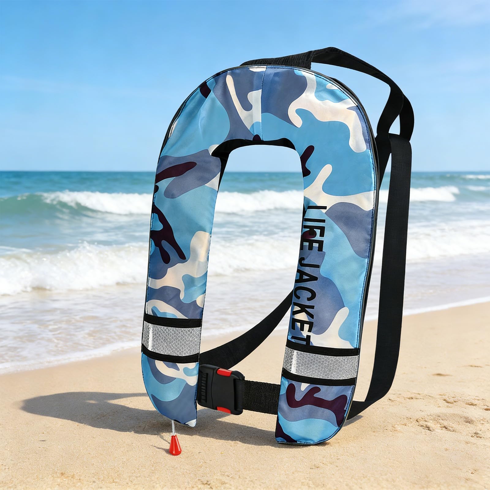 Chaleco inflable para deportes acuáticos con cierres ajustables, acento reflectante, soporte de flotación para pesca, navegación, chaleco para exteriores