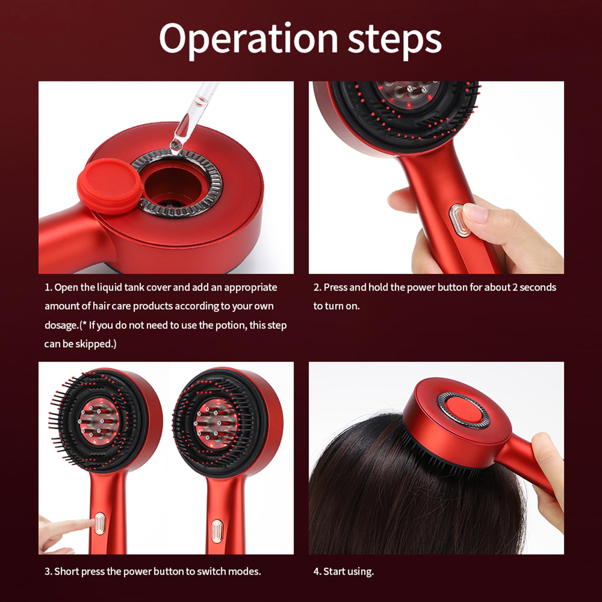 Massaggiatore per capelli a luce rossa per cuoio capelluto, massaggiatore elettrico, massaggiatore per capelli, massaggiatore per capelli (rosso)
