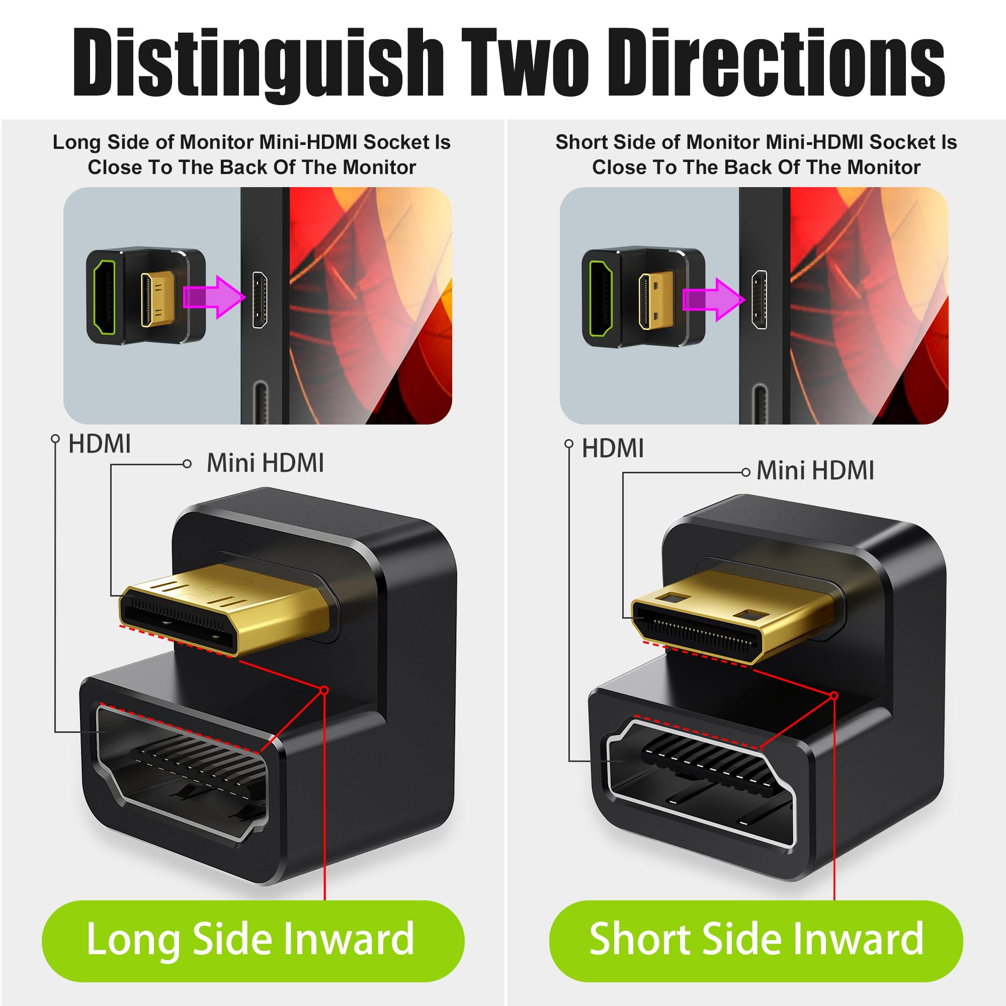 AGVEE 3-Pack 180-Degree Angled HDMI Adapter (Male To Female) - U-Shaped, 8K@60Hz, For Portable Monitors & Tight Spaces
