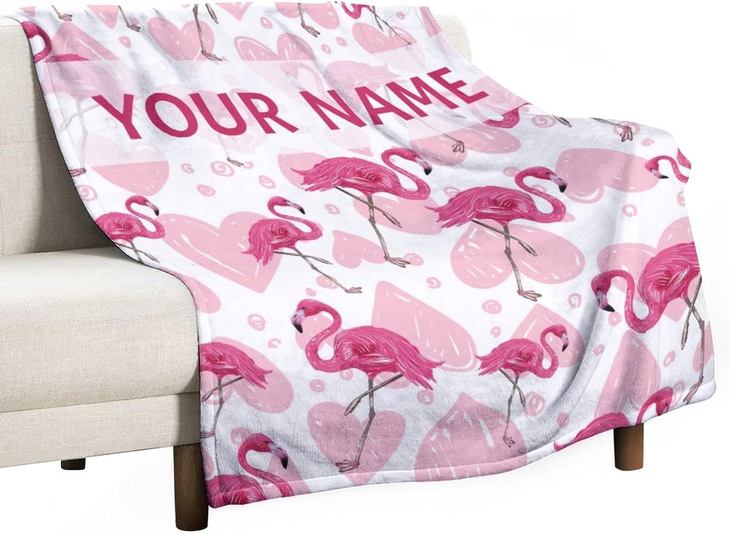Custom Flamingo Blanket Gifts with Name - 50 x 60 Inches Cute Flamingo Throw for Teens - Light Pink Fluffy Warm Cozy Blankets for Couch