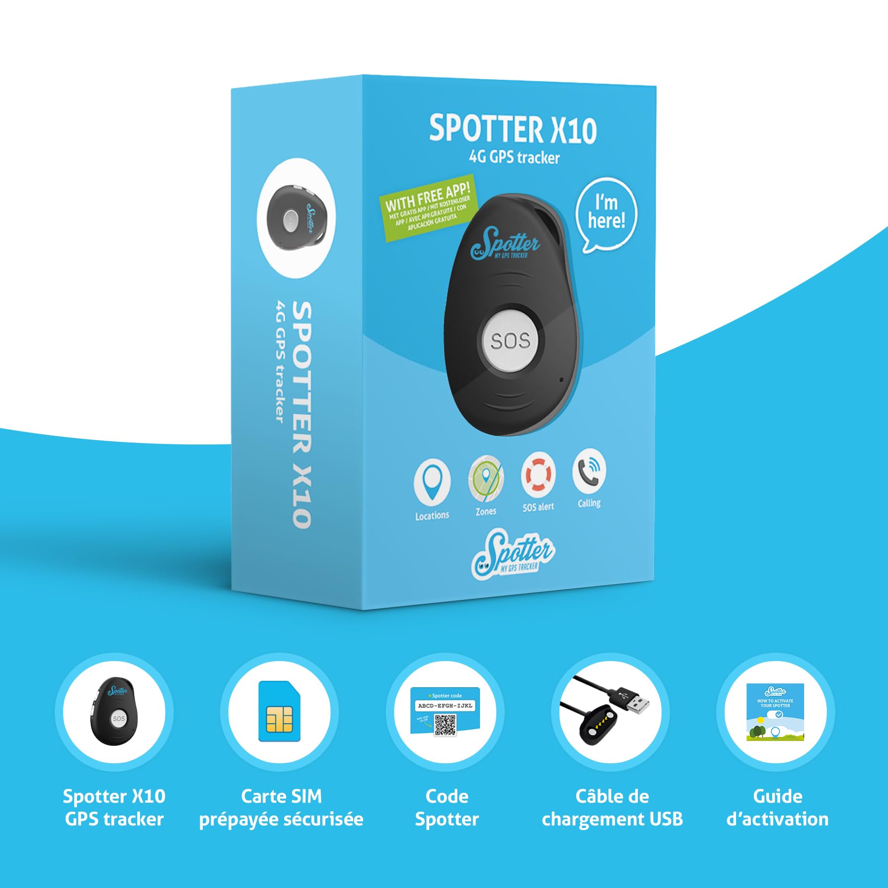 Spotter X10 4G GPS Tracker avec Fonction SOS, Suivi précis et appels entrants - Idéal pour la localisation des Enfants, des Personnes âgées et des Objets de Valeur - Plans Flexibles sans abonnement
